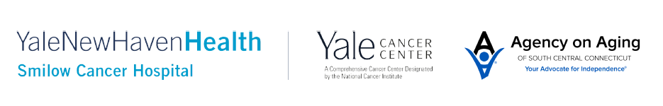 Yale New Haven Health Smilow Cancer Hospital, Yale Cancer Center, and Agency on Aging logos