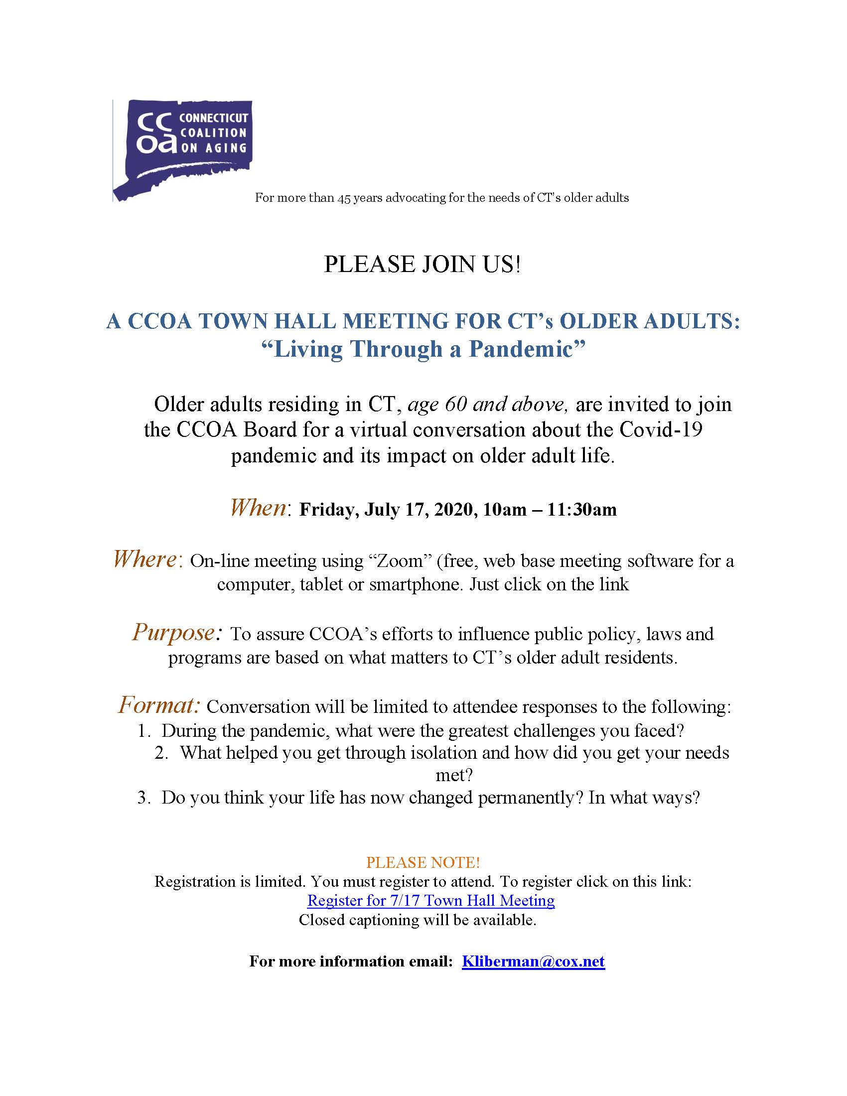 Town Hall Meeting Living Through a Pandemic Agency on Aging